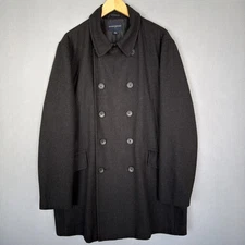 Banana Republic Wool Blend Peacoat Jacket Mens Sz XL Black Plaid Double Breasted