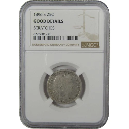 1896 S Barber Quarter G Good Details NGC Silver 25c Coin SKU:CPC0561