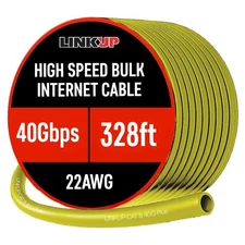 LINKUP - Cat8 Ethernet Cable S/FTP 22AWG 100M (328ft), Yellow Bulk