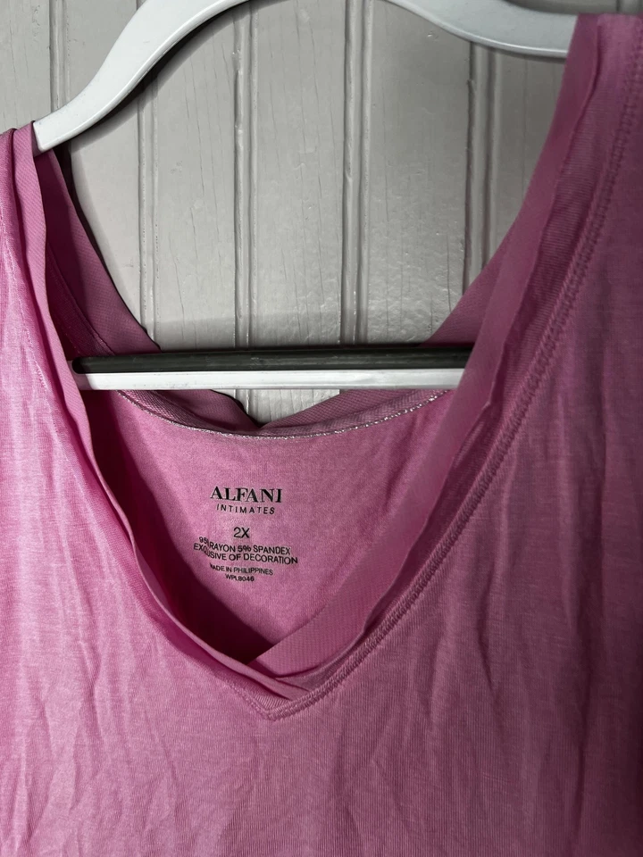 Camisa Alfani Intimates Mujer 2X Rosa Manga Larga Cuello en V Bolsillo Salón Suave Foto 3 de 4