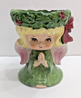 Vintage Lefton Weihnachten Barfuß Engel Kerzenhalter - grünes Gewand / blonde Haare