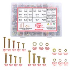 672PCS M4 M5 M6 Alloy Steel Bolts and Nuts Flat & Lock Washers Assortment Kit
