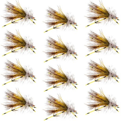 Kaufmann's Yellow Crystal Stimulator Rubber Legs Dry Fly - 1 Dozen Flies Size 10