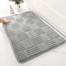 Thick absorbent striped non-slip cotton velvet floor mat for bathroom, bedroom