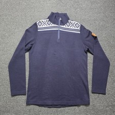 Dale of Norway Fair Isle 1/4 Zip Pullover Navy Blue Mens Large Merino Wool Ski