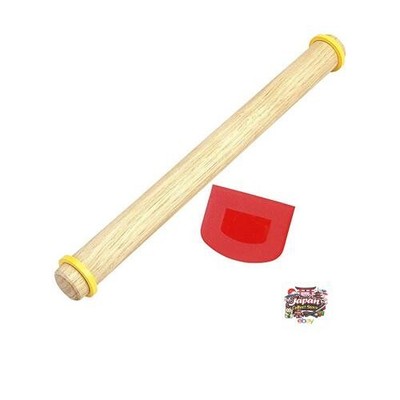 KAI Corporation Scraper Embossed Red Rolling Pin with Ring Set DL6287 Made in