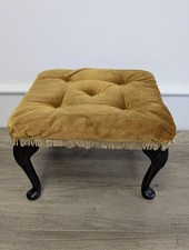 Vintage/ Retro Button & Tasselled Gold Top Footstool Queen Ann Legs - Home Decor