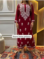 Women Chikankari Embroidered Kurti Palazo Set Ethnic Outfit Plus Size-M to 8XL