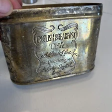 Silver Plated Engraved English Breakfast Tea Canister  No Lid Great Patina