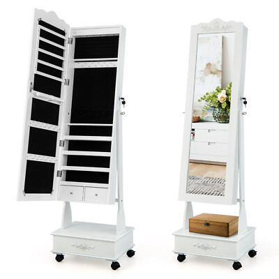 Schmuckschrank Spiegelschrank mit Ganzkörperspiegel & LED & Schubladen mobil