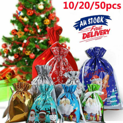 10/20/50PC Large Christmas Sack Drawstring Wrap Present Gift