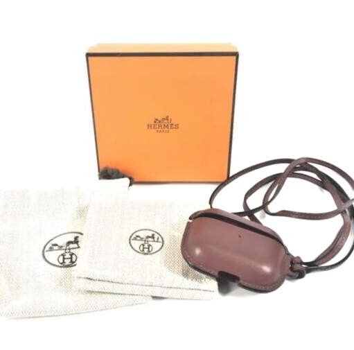 HERMES AirPods Pro Case Leather Brown With Strap B Stamp Earphone Accessory-image