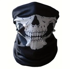 Skeleton Ghost Mask Skull Face Mask Hood Biker Face and Neck Cover White Bone