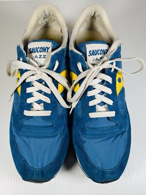 80s Saucony Jazz Mens Size 13 Blue Yellow Athletic Shoes Sneakers 2044-70 