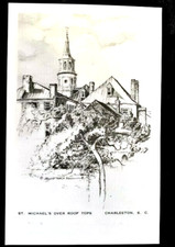 VTG Postcard ST MICHAEL'S OVER ROOF TOPS Charleston SC Elizabeth O'Neill Verner