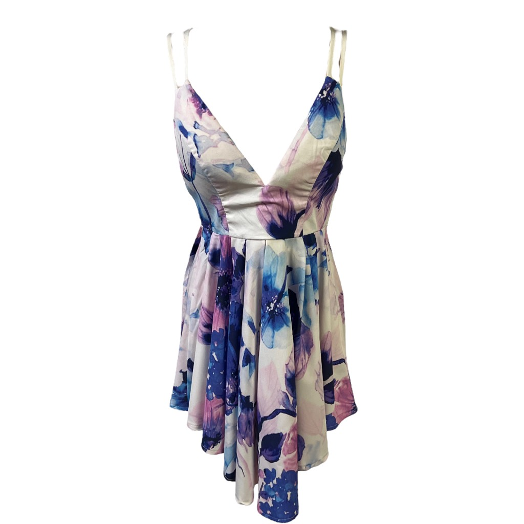 Sexy Floral Mini Sundress for Women with Padded Bust - Multicolor-image