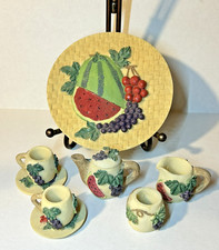 Miniature Tea Set Watermelon/Grapes  Vine/Cherries 10-Piece Hand-Painted 31