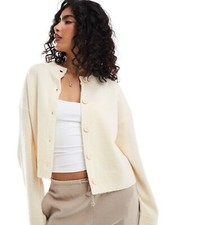 ASOS DESIGN crew neck cardigan Oversized in cream Size L