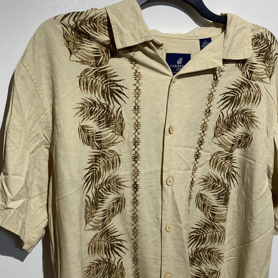 Camisa hawaiana con botones Caribbean Joe Tan Island Supply Co para hombre talla XL Foto 3 de 4