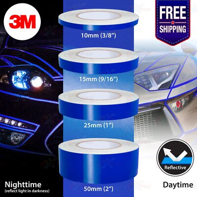3/8'' 9/16'' 1'' 2'' Waterproof REFLECTIVE Stripe Vinyl 3M Decal Tape Stickers BLUE