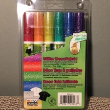 Marvy Uchida GLITTER DecoFabric Pens * Set of 6 * Rainbow Colors * NEW