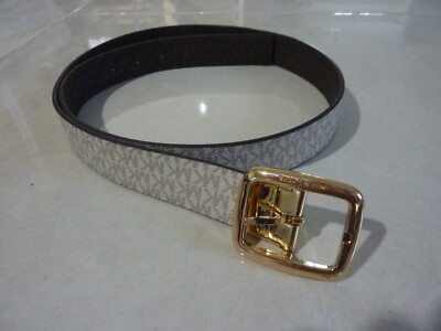Michael Kors Leather Reversible Belt WHITE/BROWN SIZE 41''