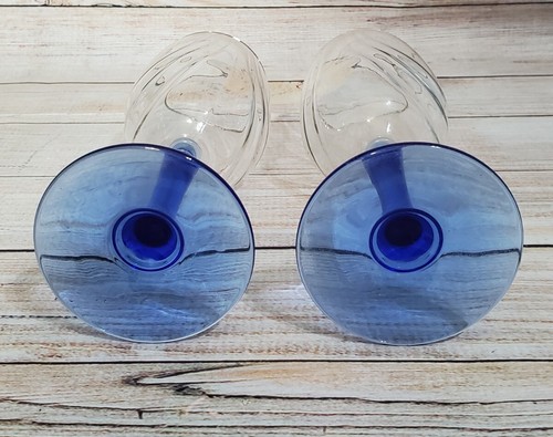 Lenox Crystal Wine Goblets Set of 2 Cobalt Blue Stem Swag Draped w/ Gold Rim - Picture 5 of 7