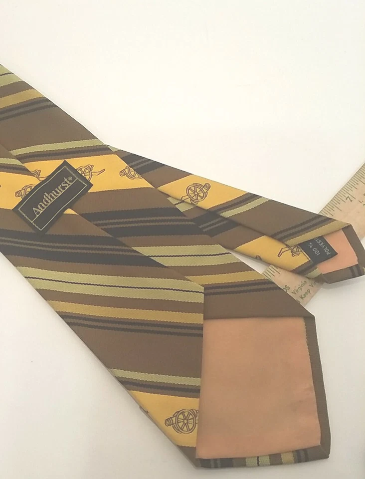 Corbata Andhurst Hombre, Poliéster Marrón Y Dorado Con Cañón Y Rayas 4" Ancho Foto 2 de 4