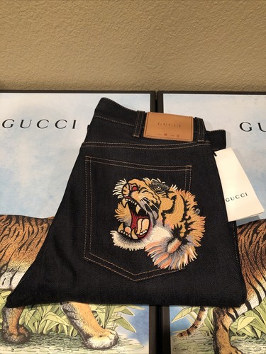 Authentic GUCCI Indigo Slim Tiger Patch 