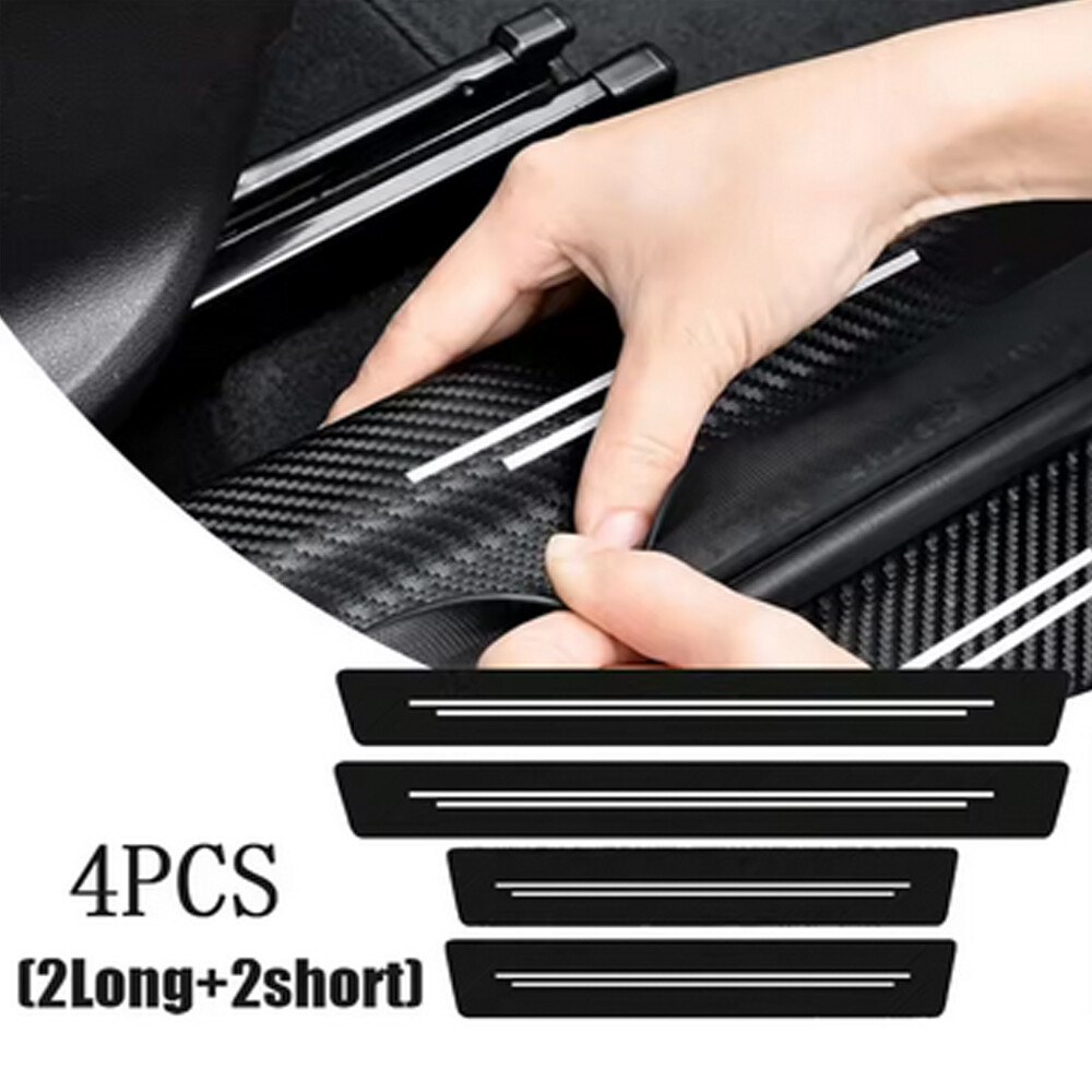 4pcs Carbon Fiber Car Door Sill Protection Strip Decoration Stickers Accessories