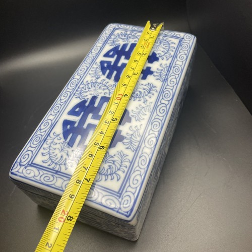Vintage Antique Chinese Blue & White Porcelain Double Happiness Tea Trinket Box - Picture 8 of 9