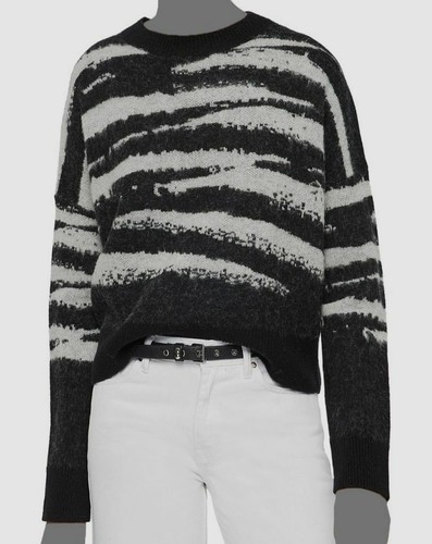 $499 Allsaints Women Black White Stripe 