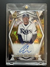 2022 Bowman Invicta Carlos Colmenarez Gold Atomic/Cracked Ice Auto /50 TB Rays
