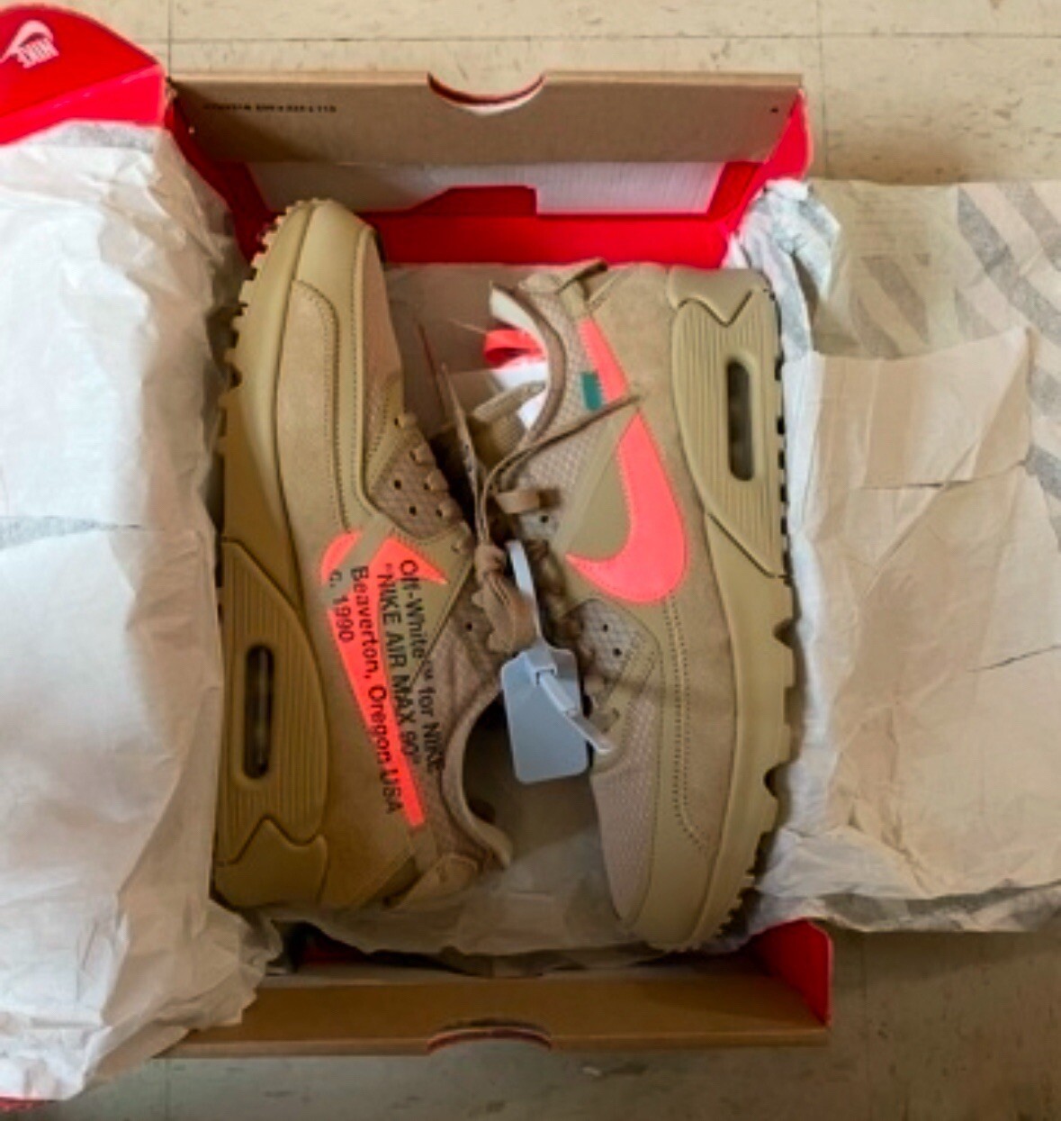 OFF WHITE X NIKE Taglia 8 Nike Air Max 90 x OFF WHITE Desert Ore 2019