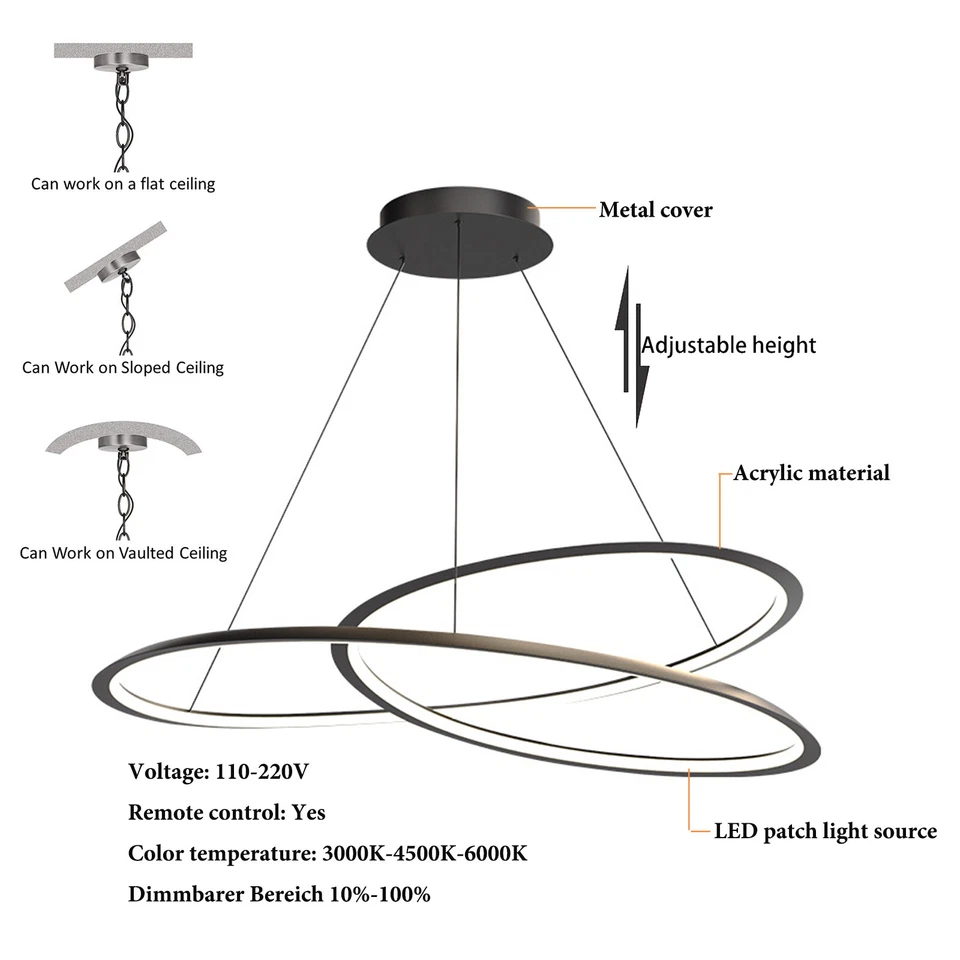 Modern LED Art Chandelier Dining Room Ceiling Pendant Hanging Light Dimmable Foto 4 de 4