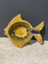 Cendrier Coupelle Céramique Vintage Année 60/70 Forme Poisson Jaune Et Bleu