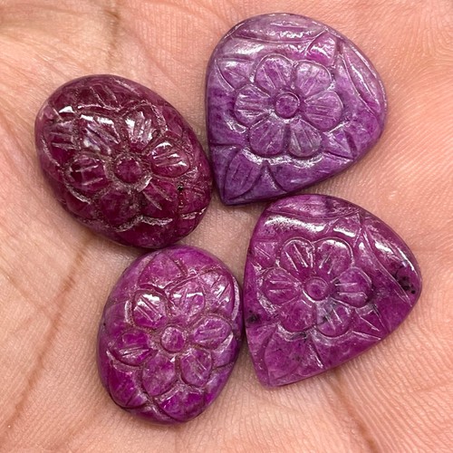 4 Pcs Natural Ruby Unheated Rare Moghul Carved Exclusive Gemstones Lot 64.80 Cts - Picture 10 of 20