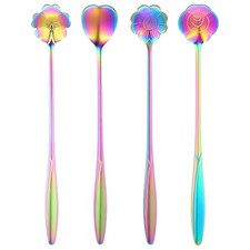 Flower Spoon Set Rainbow Stainless Steel Reusable Long Spoons Cute Spoons for