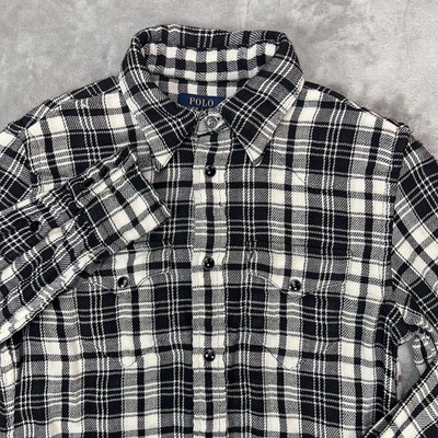POLO RALPH LAUREN Pearl Snap Shirt Women s 0 Black White Western Buffalo Plaid