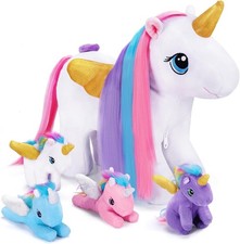 5-in-1 Unicorn Stuffed Animals with Braidable Hair Girl Toys Rainbow Styling Plu