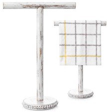 Rustic White Wooden Beaded Towel Holder Farmhouse T-Shape Height 15.7'' Hand ...