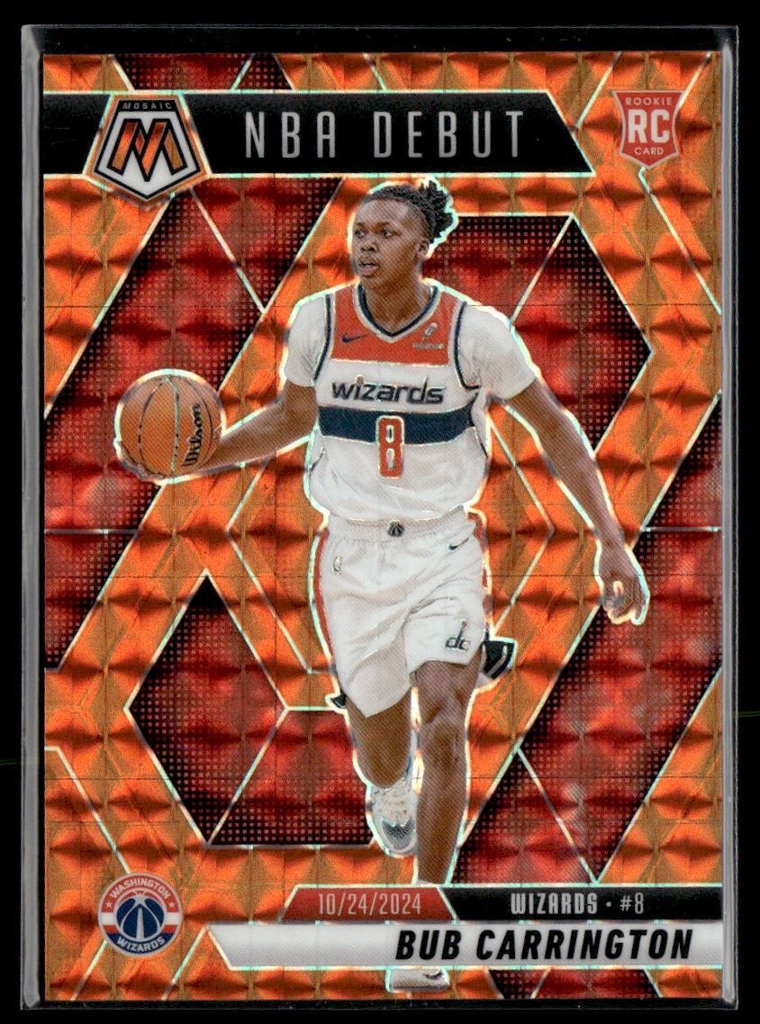 2024-25 Panini Mosaic Orange NBA Debut Bub Carrington Rookie 084/249 Wizards