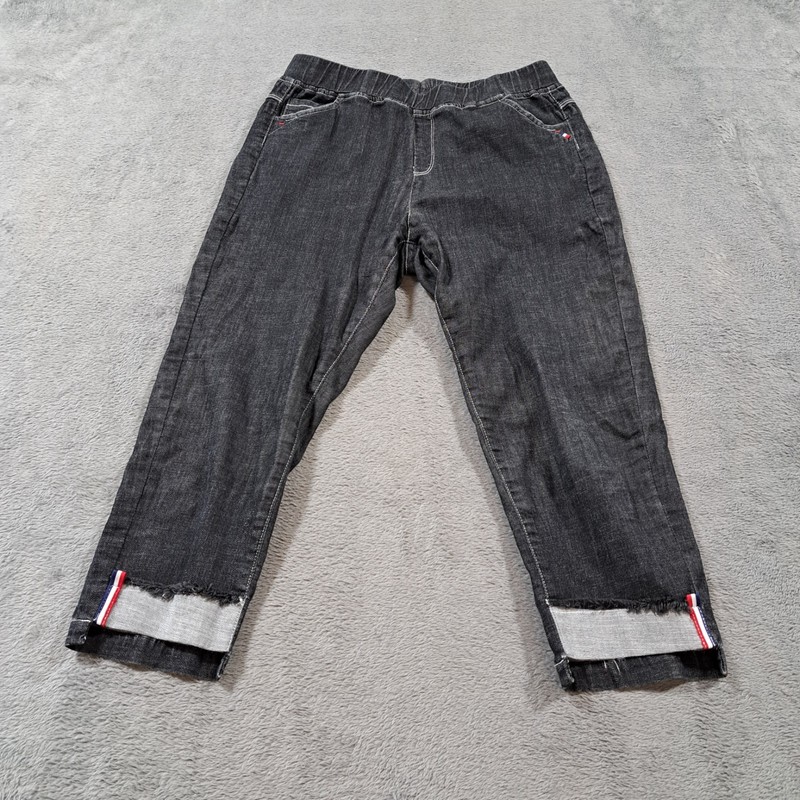 Womens Black Denim Jeans Size XL Frayed Hem Casual Elastic Waistband