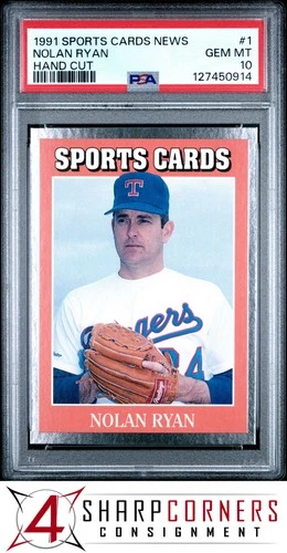 1991 ALLAN KAYE'S SPORTS CARDS NEWS MAGAZINE HAND CUT #1 NOLAN RYAN HOF PSA 10