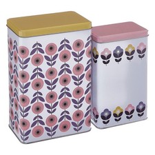Set of 2 Joni Floral Storage Canisters Tin Container Airtight Pink Yellow Flower