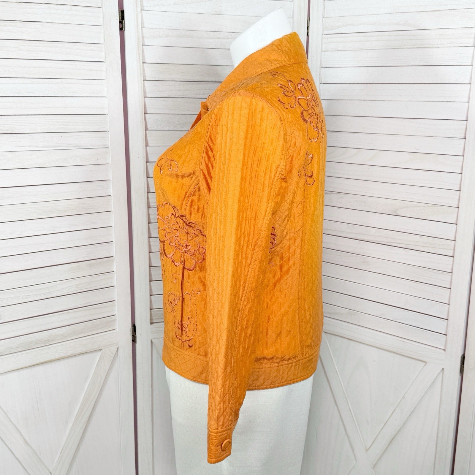 Chico’s Jacket Large 2 Orange Boho Embroidered Qu… - image 2