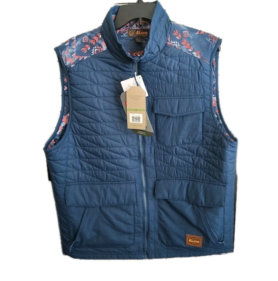 &Lore By Tahoe River Men's Large Quilted Vest  Full Zip Blue Sleeveless Jacket  image 1