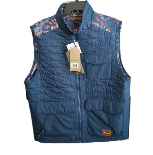 &Lore By Tahoe River Men's Large Quilted Vest  Full Zip Blue Sleeveless Jacket  video thumbnail