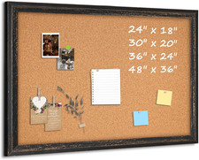 Large Cork Bulletin Board 48" X 36", Wall Mounted Cork Board with Black Rustic W