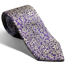 Lavender Purple Floral Silk Jacquard Tie Handmade in England 